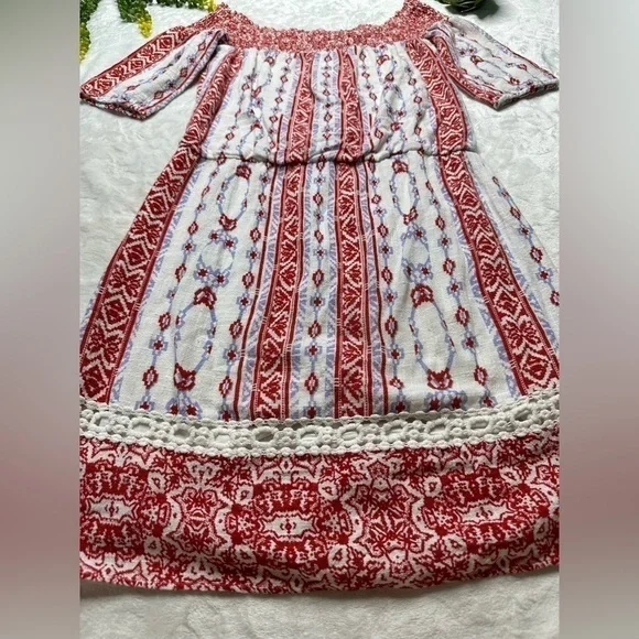 Saylor x Revolve Blossom Off The Shoulder Boho Printed Mini Dress in White Red S - Picture 11 of 15